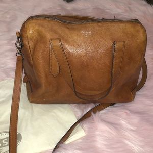 FOSSIL SYDNEY SATCHEL CROSSBODY BROWN LEATHER